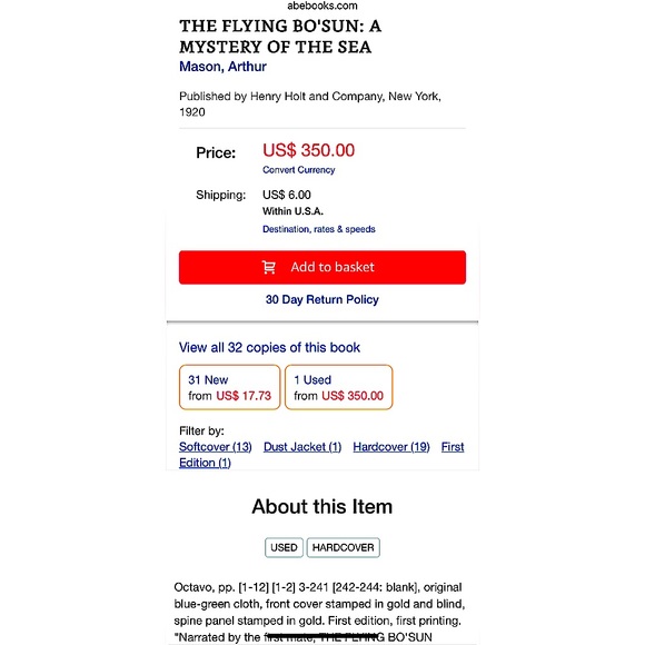 antique book flying Bosun mystery of the Sea HB 1920 1st ed very rare A. Mason - Picture 4 of 6